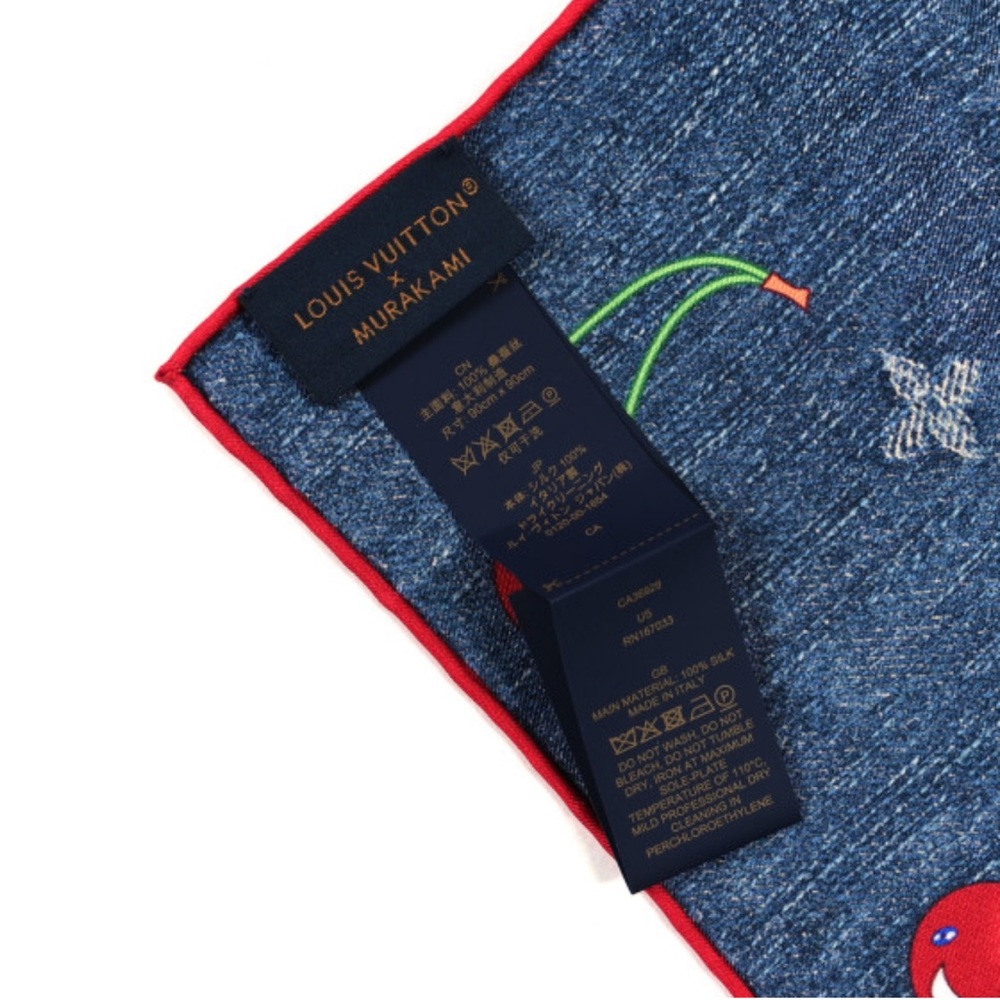Louis Vuitton Silk Monogram Cerise Square 90 Denim Blue LV X TM 🍒 NIB - Picture 4 of 5